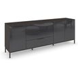 Rauch Flipp 3 Door Low Sideboard with Metal Base - 199cm - Graphite and Basalt Glass