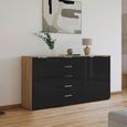 Flipp Sideboard - 199cm - 3 Door - Adjustable Height - Artisan Oak & Basalt Glass
