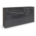 Flipp Sideboard - 199cm - 3 Door - Adjustable Height - Graphite & Basalt Glass