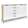 Flipp Sideboard - 199cm - 3 Door - Metal Base - Artisan Oak & White Glass