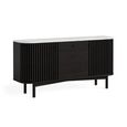Soho Black Sideboard - 2 Door - Slatted Medium - 140cm - White Marble Top