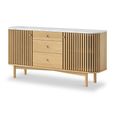 Soho Oak Medium Sideboard - 2 Door - Slatted - White Marble Top - 140cm