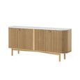 Soho Oak Large Sideboard - 4 Door - Slatted - White Marble Top