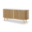 Soho Oak Large Sideboard - 4 Door - Slatted - White Marble Top