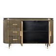 Stephen Sideboard - Ribbed Brass - Curved - 2 Door - Medium - Black Marble Top