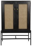 Tapola Black Wood and Rattan 2 Door Cabinet