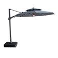 Apollo LED Outdoor Cantilever Parasol - 3cm - Round - with Base - Charcoal Grey