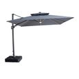 Apollo LED Outdoor Cantilever Parasol - 3cm x 3cm - Square - with Base - Charcoal Grey