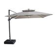 Apollo LED Outdoor Cantilever Parasol - 3cm x 3cm - Square - with Base - Clay Beige