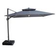 Apollo LED Outdoor Cantilever Parasol - 3cm x 3cm - Square - with Base - Charcoal Grey
