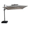 Apollo LED Outdoor Cantilever Parasol - 3cm x 3cm - Square - with Base - Clay Beige