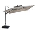 Apollo LED Outdoor Cantilever Parasol - 3cm x 3cm - Square - with Base - Clay Beige