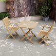 London Garden Folding Bistro Set - 2 Seater - 70cm - Square - Acacia Wood - 2 Folding Armchairs