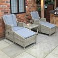 Wentworth Garden Gas Recliner Chair Set - Deluxe - Beige - Rattan