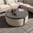 Garden Coffee Table - Round - Aluminium - Oatmeal - with Footstools