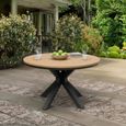 Tuscany Garden Round Dining Table - 4 Seater - 120cm - Teak Wood - Black Cross Leg
