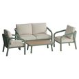 Genoa Garden Lounge Set - 4 Seater - with Coffee Table - Olive Green and Timber Wood