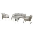 Monaco Garden Sofa Set - 3 Seater - Coffee Table - Ceramic Top - Cool Linen