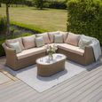 Winchester Large Corner Garden Sofa Set - Coffee Table - Ceramic Top - Natural Rattan