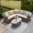 Winchester Small Corner Garden Sofa Set - Coffee Table - Ceramic Top - Natural Rattan