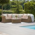 Winchester Large Corner Garden Sofa Set - Coffee Table - Ceramic Top - Natural Rattan