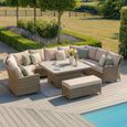 Winchester Royal U-Shaped Garden Sofa Set - Rising Table - Ceramic Top - Natural Rattan