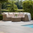 Winchester Small Corner Garden Sofa Set - Coffee Table - Ceramic Top - Natural Rattan