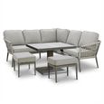 Monaco Square Corner Garden Dining Set - Rising Table - Cool Linen