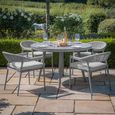Florence Round Garden Dining Set - 4 Seater - 120cm - Lazy Susan - Cool Linen