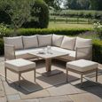 Havana Square Corner Garden Dining Set - Rising Table - Natural Linen