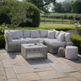 Maldives Small Corner Garden Sofa Set - with Coffee Table - Cool Linen