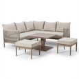 Havana Square Corner Garden Dining Set - Rising Table - Natural Linen
