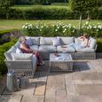 Maldives Large Corner Garden Sofa Set - with Coffee Table - Cool Linen