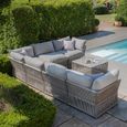 Maldives Large Corner Garden Sofa Set - with Coffee Table - Cool Linen