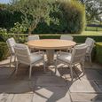 Sicily Round Garden Dining Set - 6 Seater - 160cm - with Teak Arms - Latte