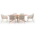 Sicily Garden Dining Set - 6 Seater - 210cm - with Rope Chairs - Latte
