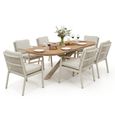 Sicily Garden Dining Set - 6 Seater - 210cm - with Teak Arms Chairs - Latte