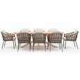 Sicily Garden Dining Set - 8 Seater - 240cm - with Rope Chairs - Cafe Latte