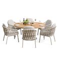 Sicily Round Garden Dining Set - 6 Seater - 160cm - with Rope Chairs - Latte