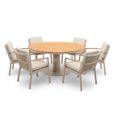 Sicily Round Garden Dining Set - 6 Seater - 160cm - with Teak Arms - Latte