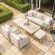Burford Garden Dining Sofa Set - 3 Seater - Rising Table - Ceramic Top - Almond