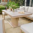 Burford Garden Dining Sofa Set - 3 Seater - Rising Table - Ceramic Top - Almond
