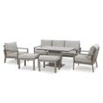 Montreal Garden Sofa Set - 3 Seater - Rising Table - Ceramic Top - Cool Linen