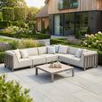 Ibiza Medium Corner Garden Sofa Set - Coffee Table - Ceramic Top - Latte