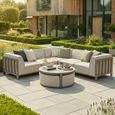 Ibiza Small Corner Garden Sofa Set - with Footsool Coffee Table - Ceramic Top - Latte