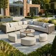 Ibiza Large Corner Garden Sofa Set - with Footstool - Coffee Table - Ceramic Top - Latte