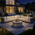Ibiza Large Corner Garden Sofa Set - with Footstool - Coffee Table - Ceramic Top - Latte