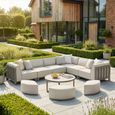 Ibiza Medium Corner Garden Sofa Set - with Footstool - Coffee Table - Ceramic Top - Latte