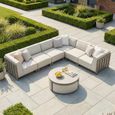 Ibiza Medium Corner Garden Sofa Set - with Footstool - Coffee Table - Ceramic Top - Latte
