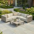 Ibiza Small Corner Garden Sofa Set - Coffee Table - Ceramic Top - Latte